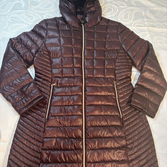 Calvin Klein Women’s Puffer Jacket Packable Premium Down Blend Burgundy XL Hood - Picture 1 of 9